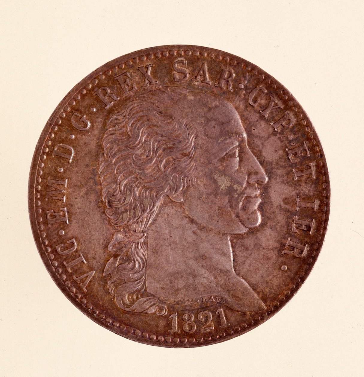 Zilveren Italiaanse munt (ecu) uit het koninkrijk Sardinië: regering van Victor Emanuel I (1821) door Italian School