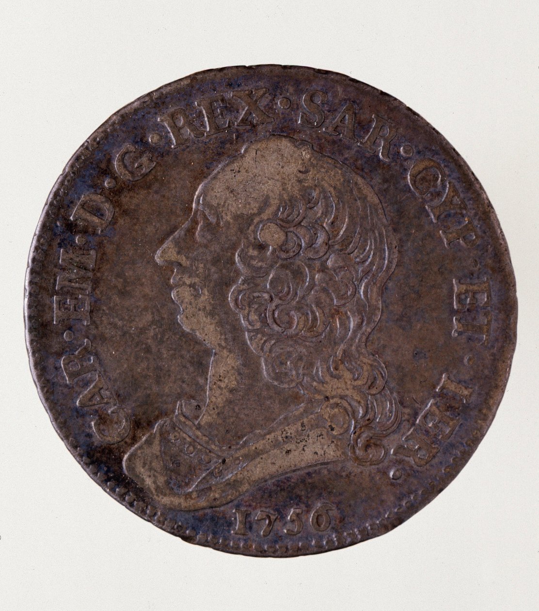 Zilveren Italiaanse munt (halve ecu) uit het koninkrijk Sardinië: regeerperiode van Carlo Emanuele III di Savoia (1701-1773). 1756 door Italian School