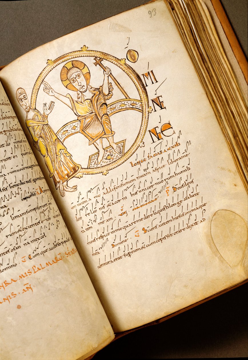 Zingende pagina met neumen. Manuscript van de Bolognese school. (MS.123-Folio 93r) 11e eeuw Rome, Biblioteca Angelica door Italian School