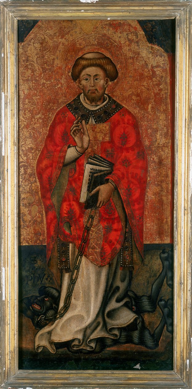 St. Philipus die op een demon stapt, schilderij op hout uit de 15e eeuw door Italian School