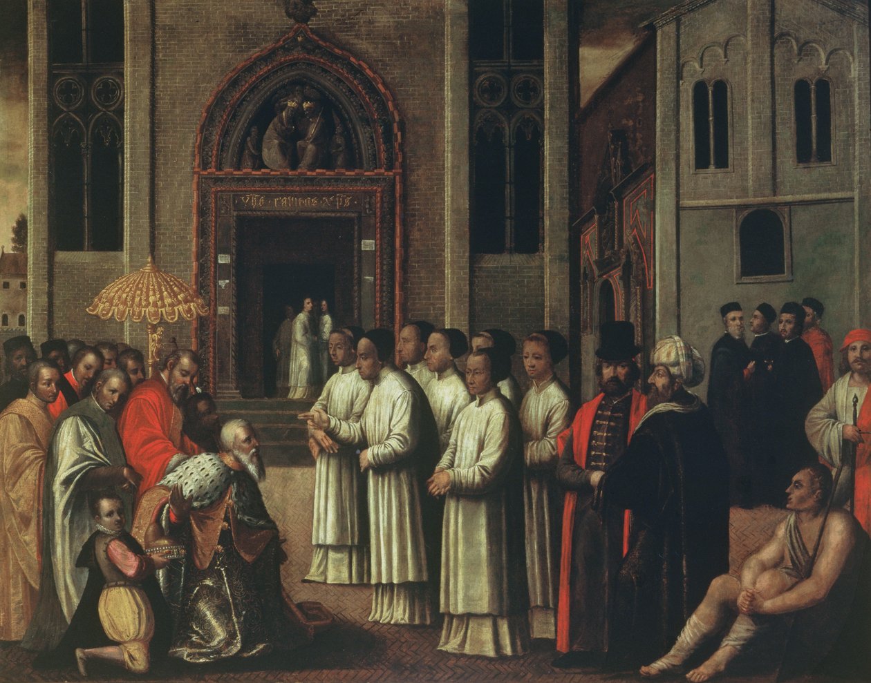 De Doge Ziani ontmoet paus Alexander III (1105-81) bij de Carita in 1172 door Italian School