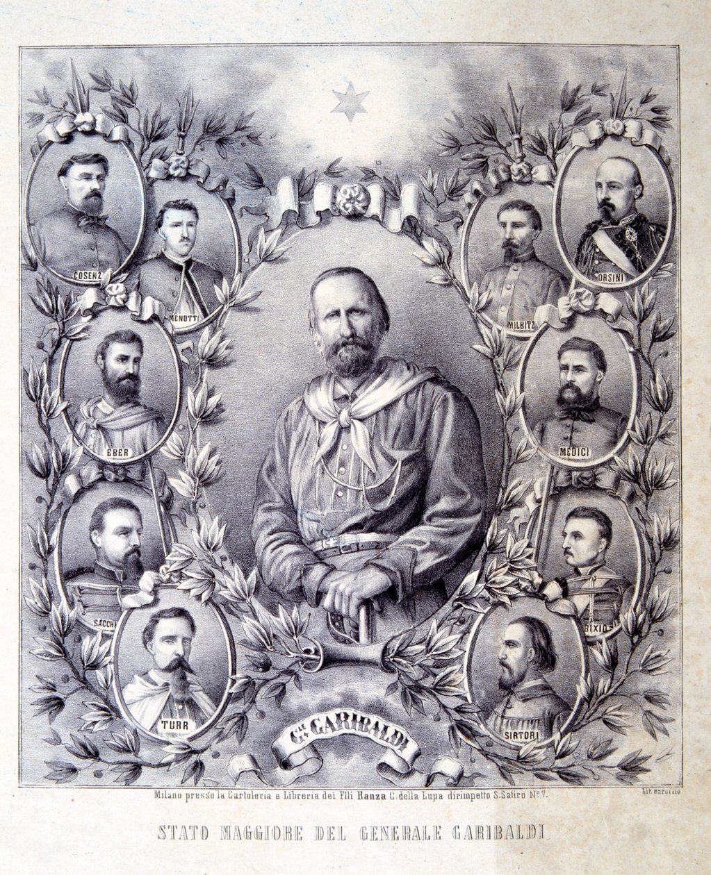 De Staf van Generaal Garibaldi, illustratie uit De Geschiedenis van Italië door Italian School