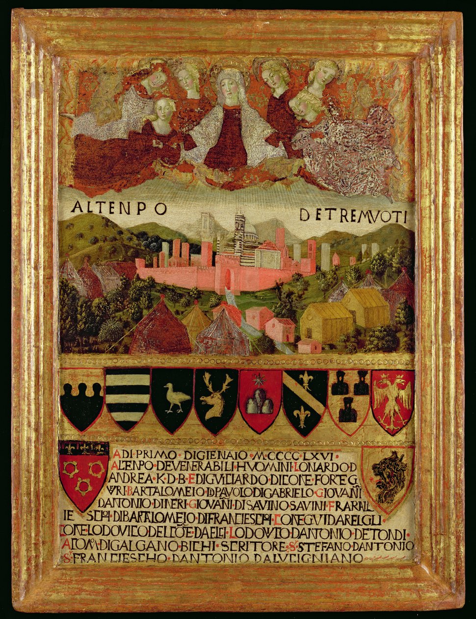 De Maagd die Siena beschermt tegen de aardbeving van 1466 door Italian School