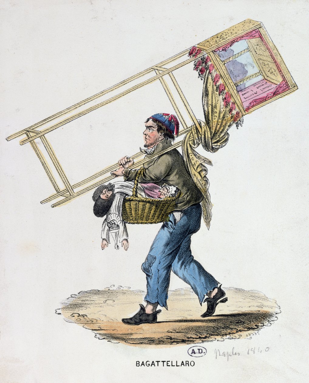 De Zwervende Poppenkastspeler, ca. 1840 door Italian School