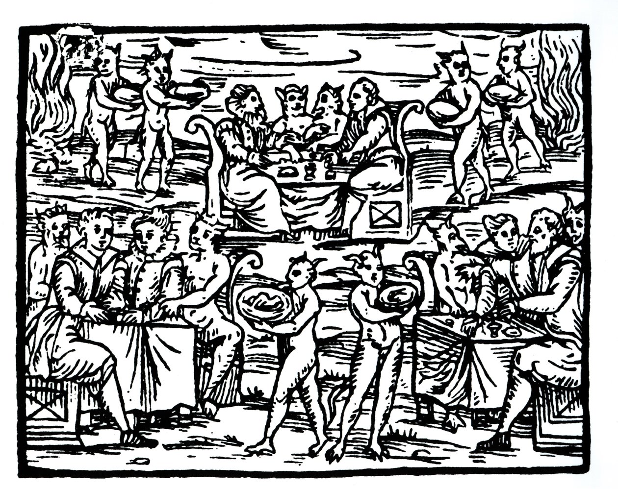 De heksensabbat, kopie van een illustratie uit Compendium Maleficarum door Fr M Guaccius, Milaan 1608, gebruikt in History of Magic, gepubliceerd eind 19e eeuw door Italian School
