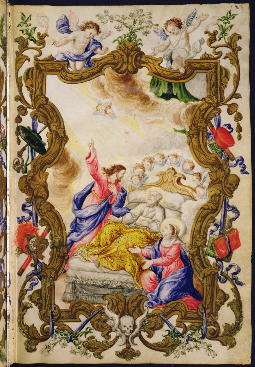 De goede dood van de christen, uit een Mariegola van de lekenbroederschap van de Buona Morte, ca. 1712-14 door Italian School
