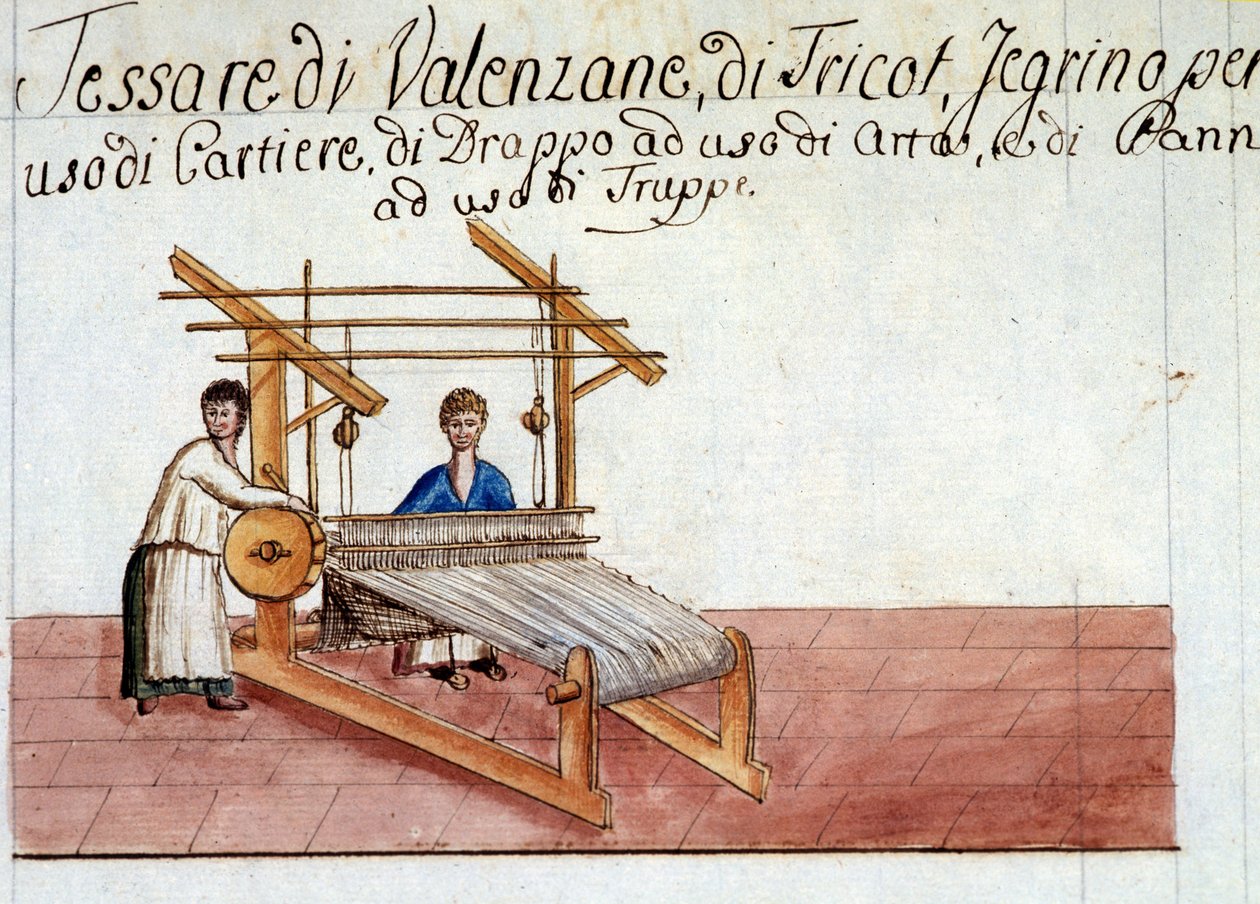 Het weven van wol. 1807. Archivio di stato van Milaan door Italian School