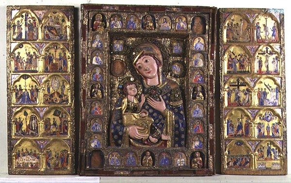 Drieluik van de Madonna en Kind met Evangelisten, Profeten, en scènes uit het Leven van Christus door Italian School