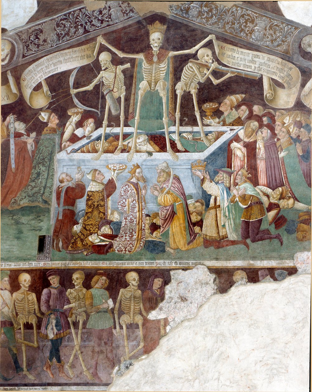 Triomf van de dood en dodendansen (detail, na restauratie) door Italian School