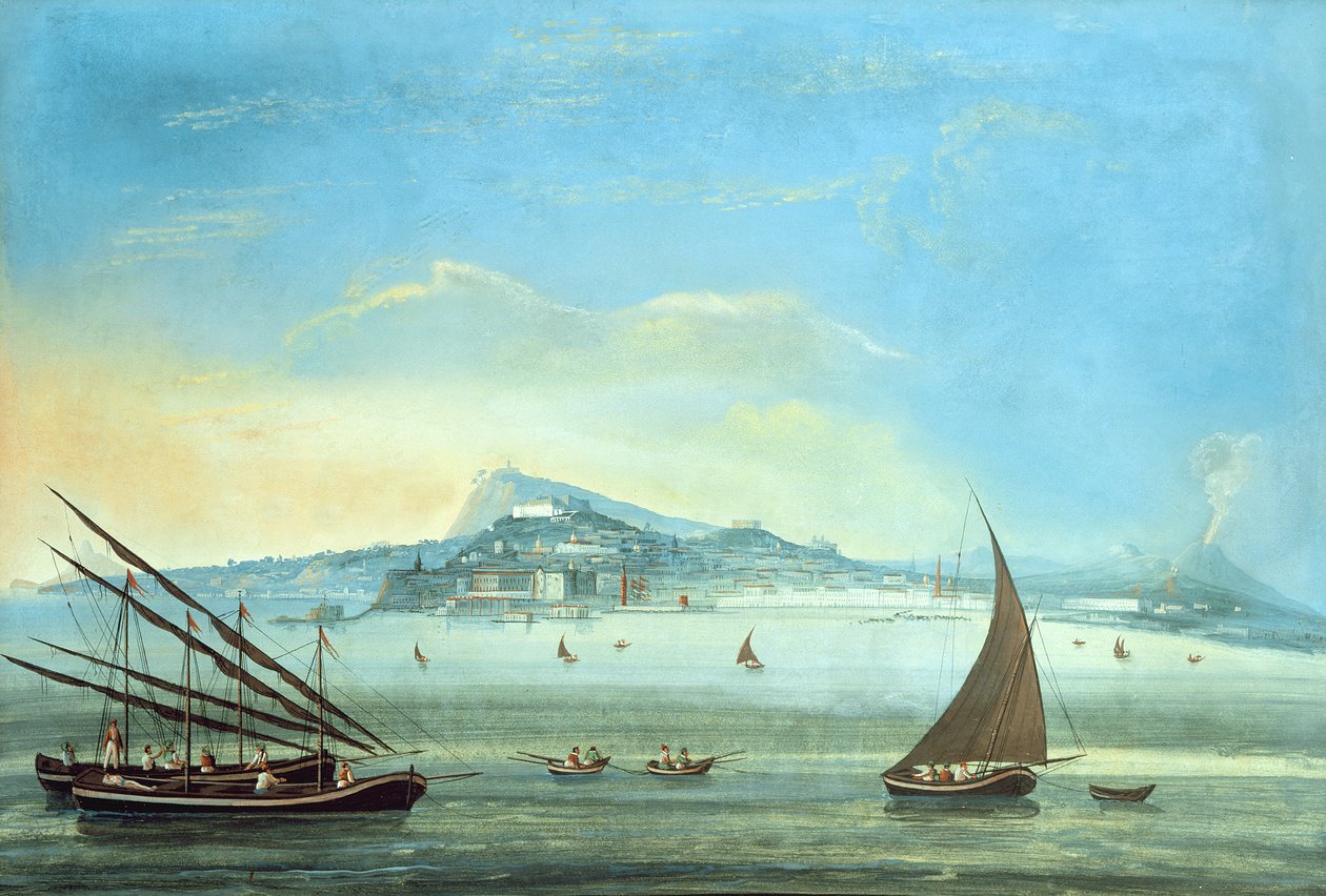 Uitzicht op Napels (gouache op paneel) door Italian School
