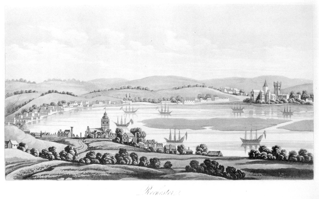 Zicht op Rochester in 1669, uit Travels of Cosimo III, Groothertog van Toscane, door Engeland tijdens het bewind van Karel II, Engelse vertaling, gepubliceerd in 1821 door Italian School