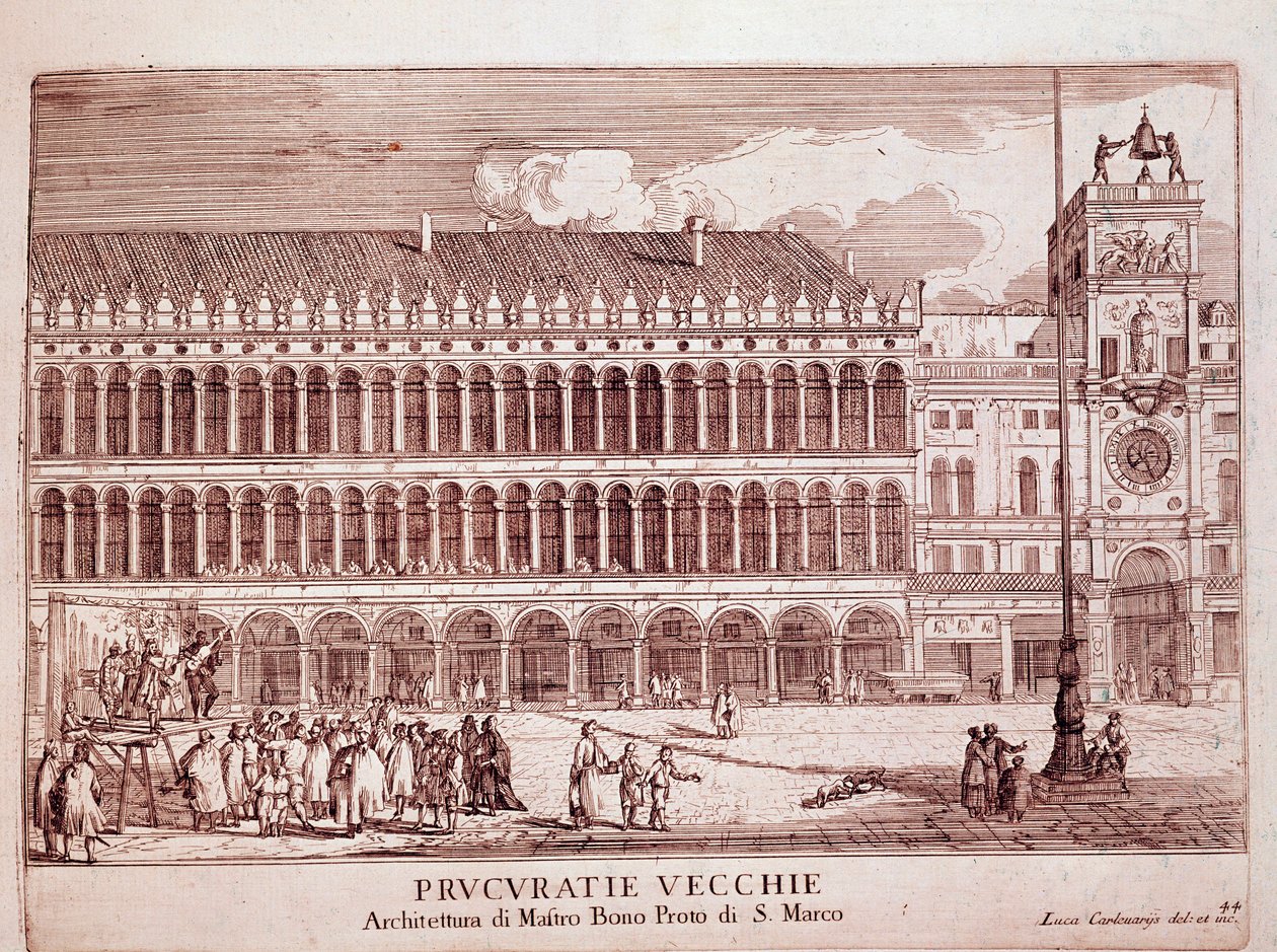 Zicht op de Procuratie Vecchie op het San Marcoplein in Venetië door Italian School