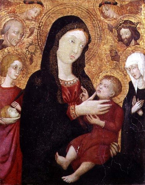 Maagd en Kind met S. Bernadino, Sigismund, Clara en Crescentius, 2e helft van de 15e eeuw door Italian School