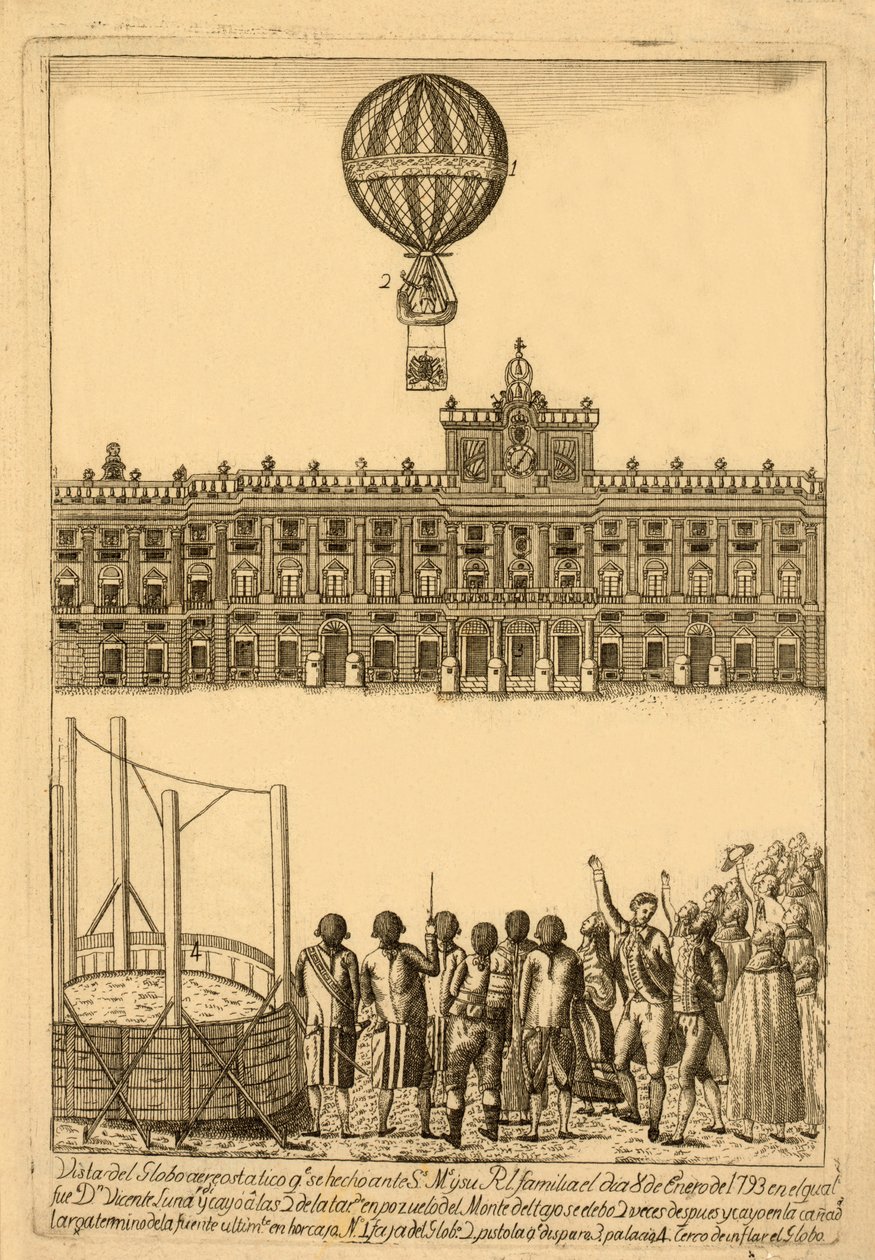 Vista del globo areostatico qe. se hecho ante, pub. 1793 door Italian School