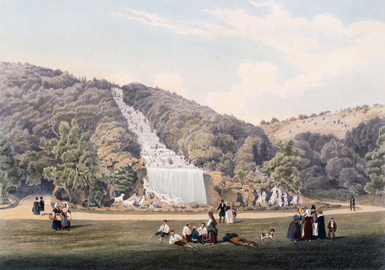 Waterval in het park van het Koninklijk Paleis van Caserta, Italië door Italian School