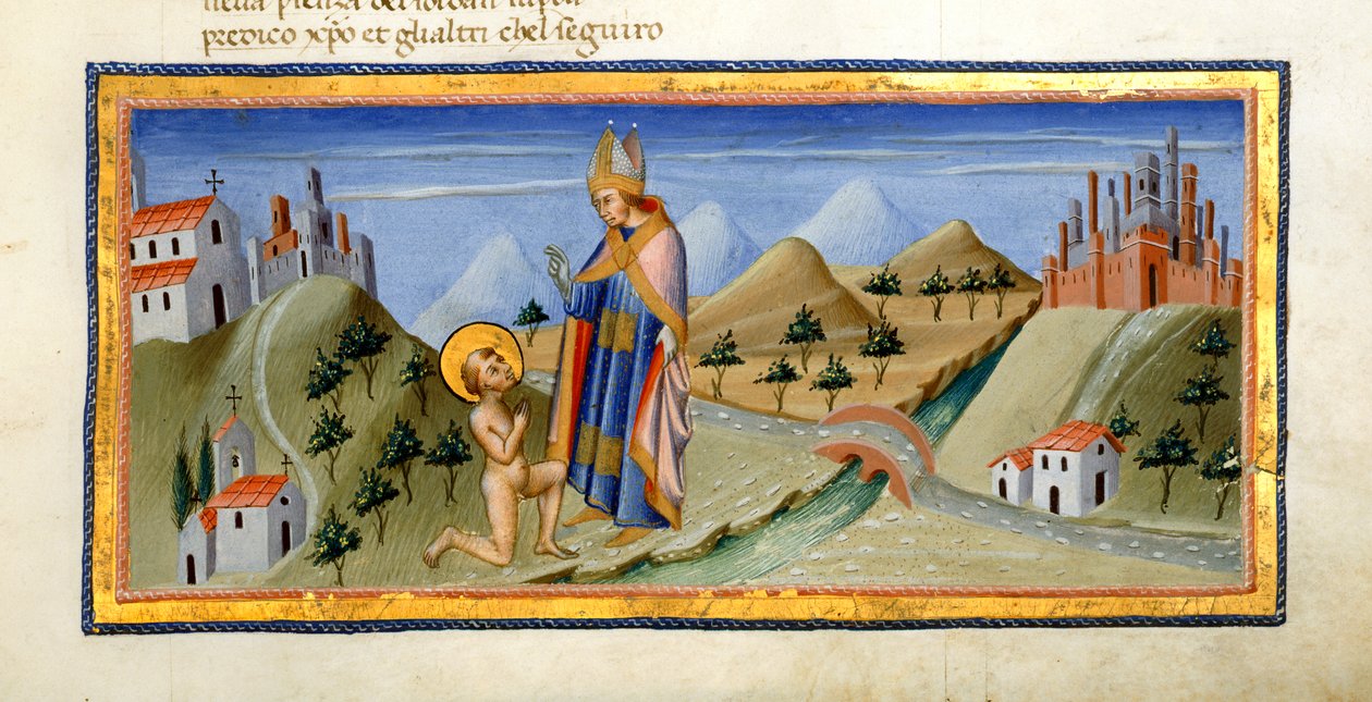 De naakte figuur van St. Franciscus ontvangt de zegen van de bisschop van Assisi, uit 