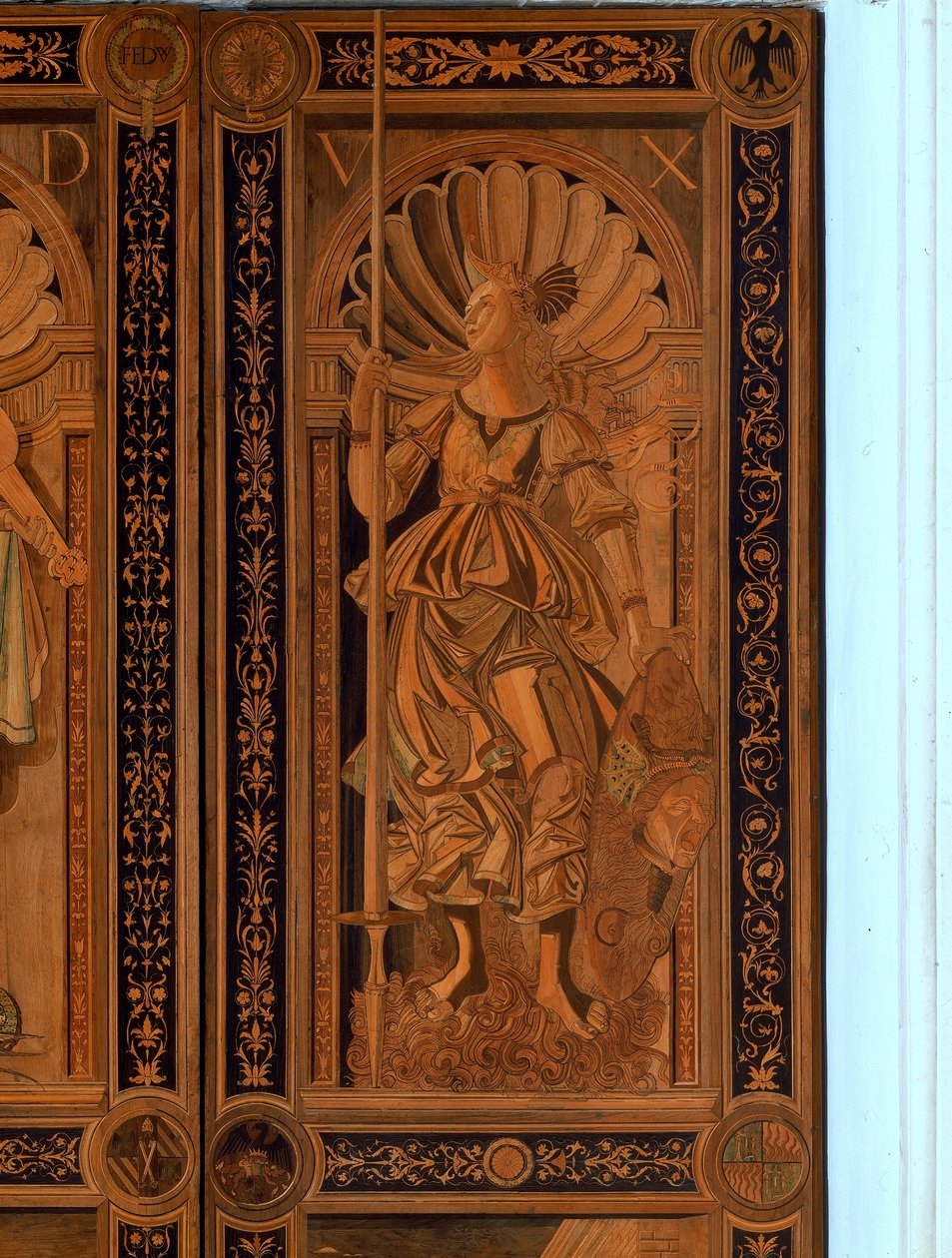 Detail van een van de deuren in de Sala degli Angelo, Palazzo Ducale, Urbino door Italian School Italian School