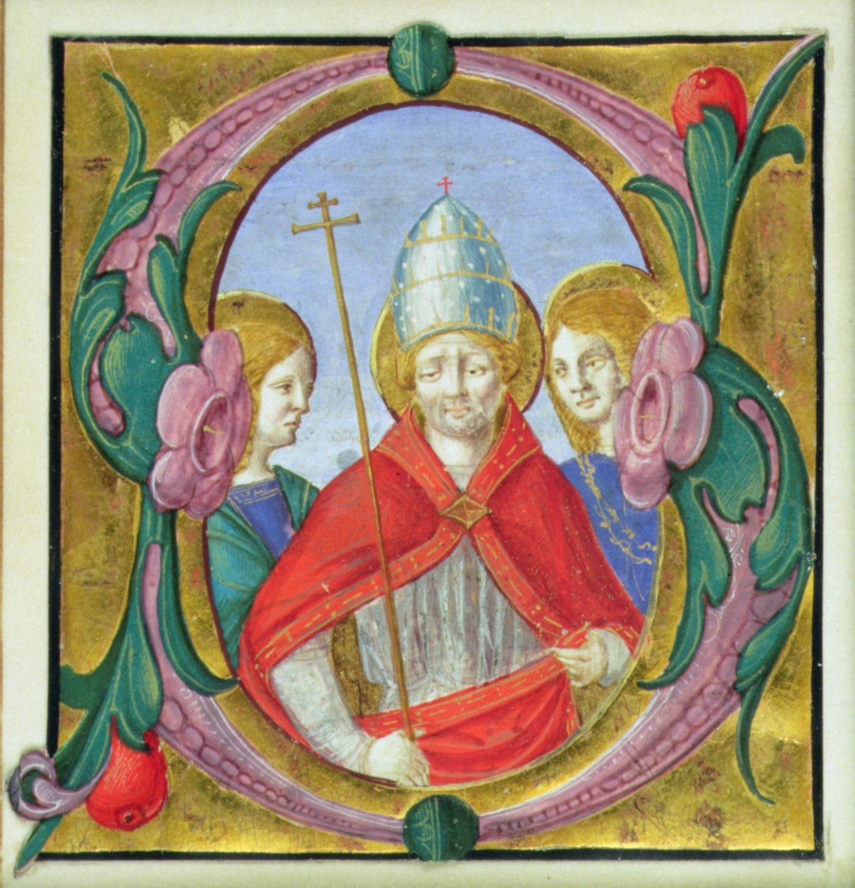 Geïllustreerde initiaal S die St. Gregorius en twee heiligen toont door Italian School Italian School
