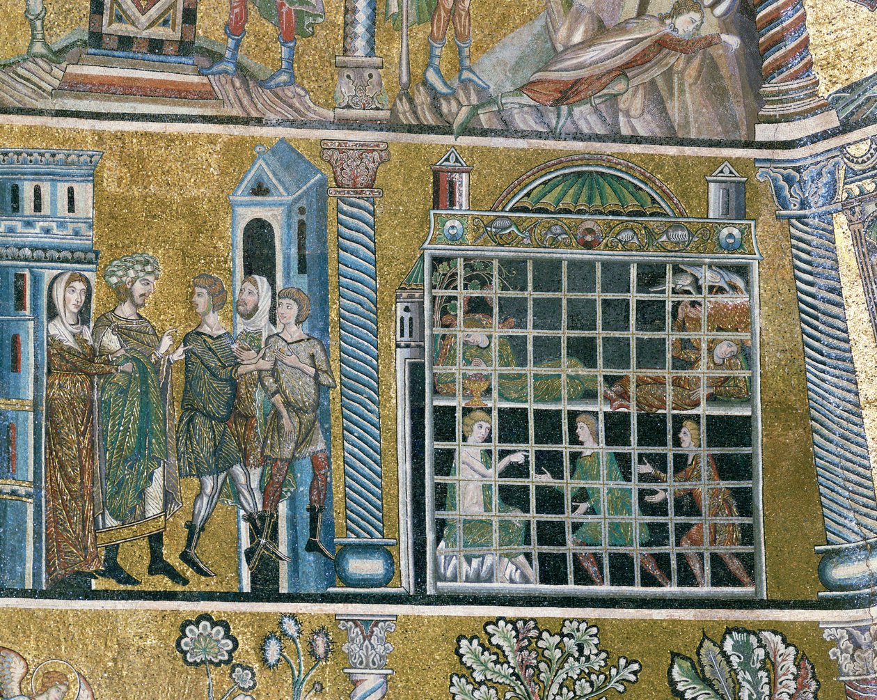 Jozef in de gevangenis gegooid (mozaïek) door Italian school