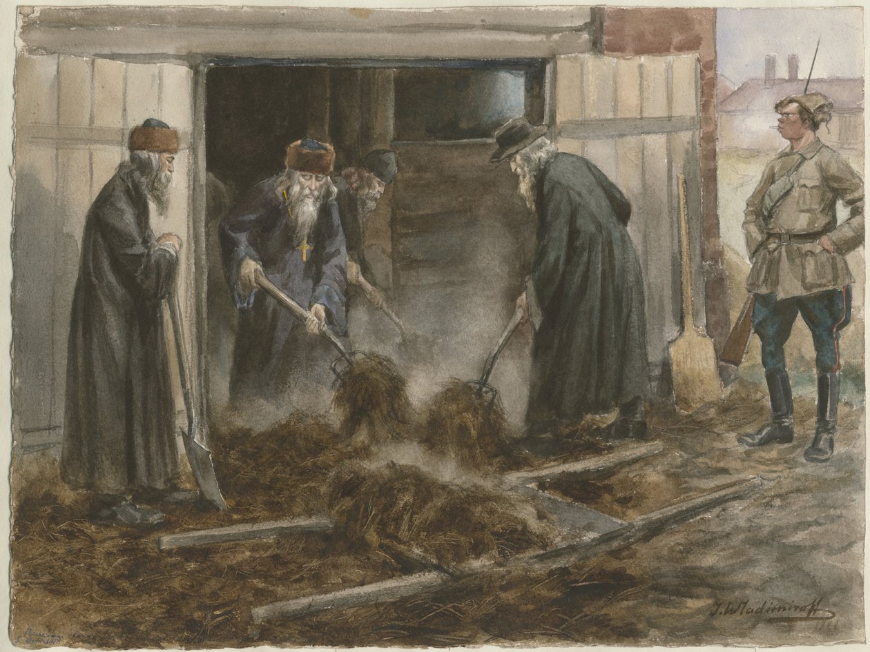 Russische geestelijkheid die hooi schept: september 1918 uit de serie aquarellen Russische revolutie, 19 door Ivan Alexeyevich Vladimirov