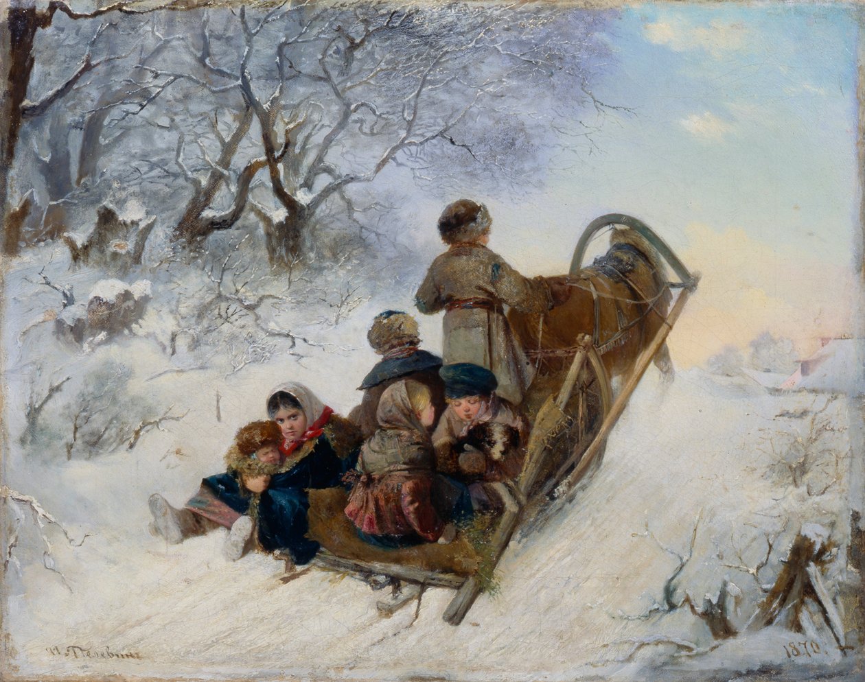 Kinderen op een paardenslee, 1870 door Ivan Andreyevich Pelevin