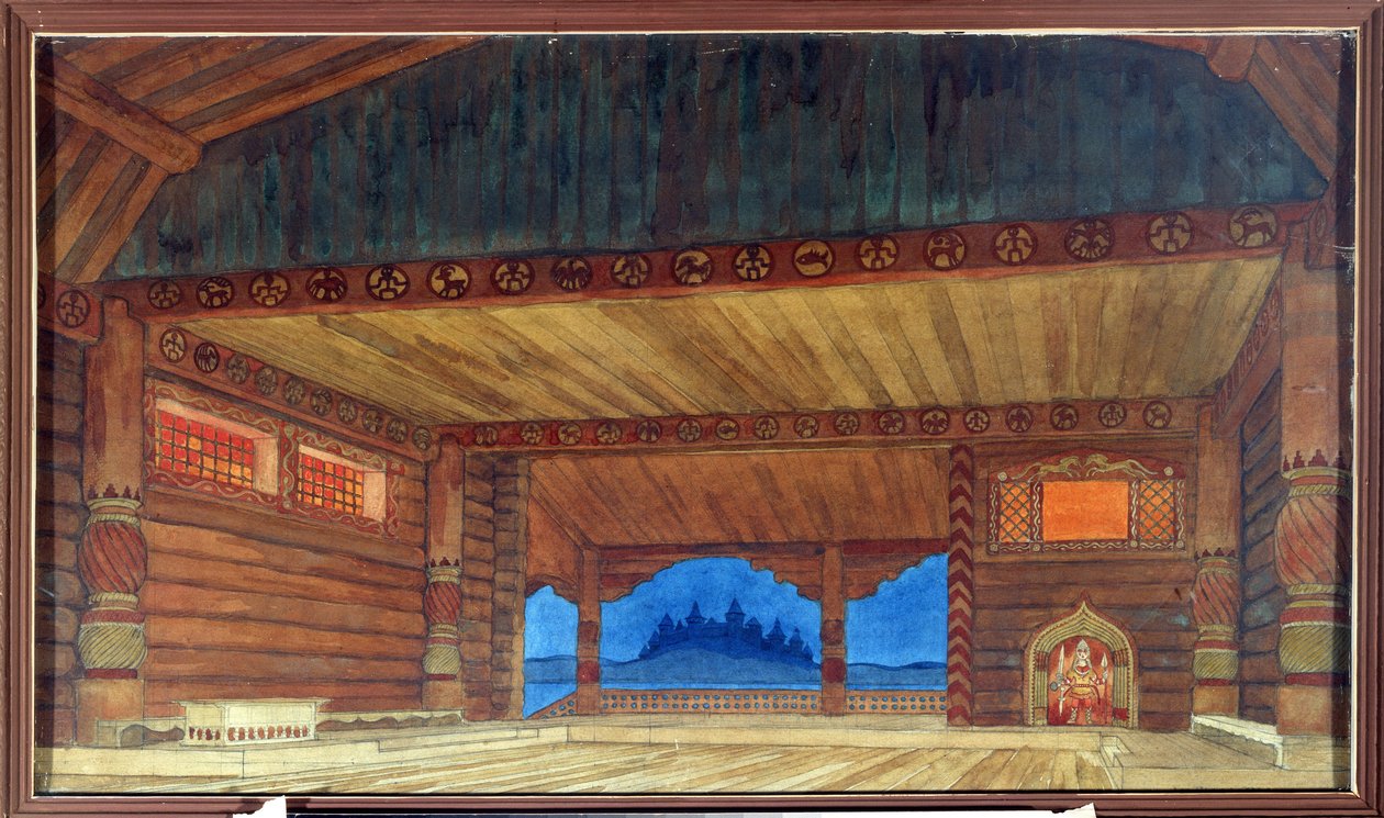 Voorbereidend ontwerp voor het decor van de opera Roeslan en Ljoedmila van Michail Glinka door Ivan Yakovlevich Bilibin