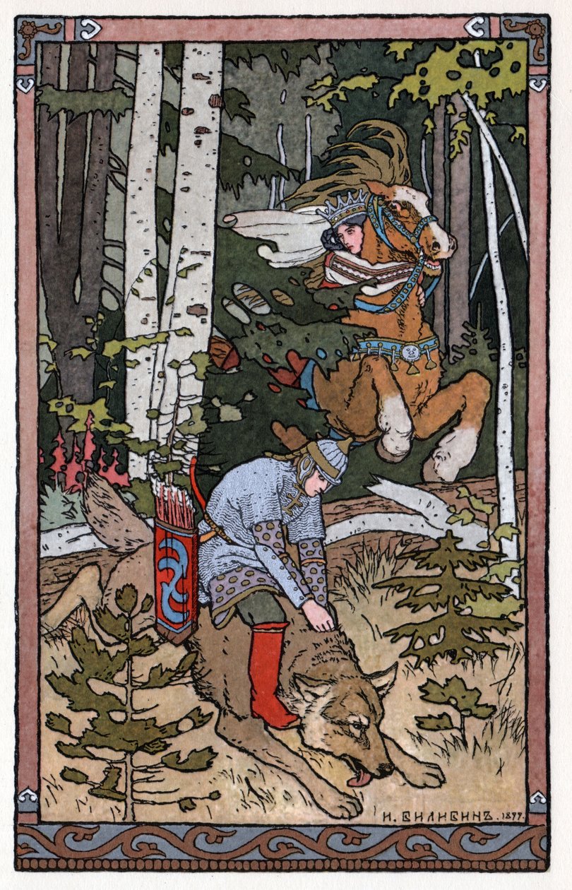 Tsarevitsj Ivan, de vuurvogel en de grijze wolf, c.1899 door Ivan Yakovlevich Bilibin