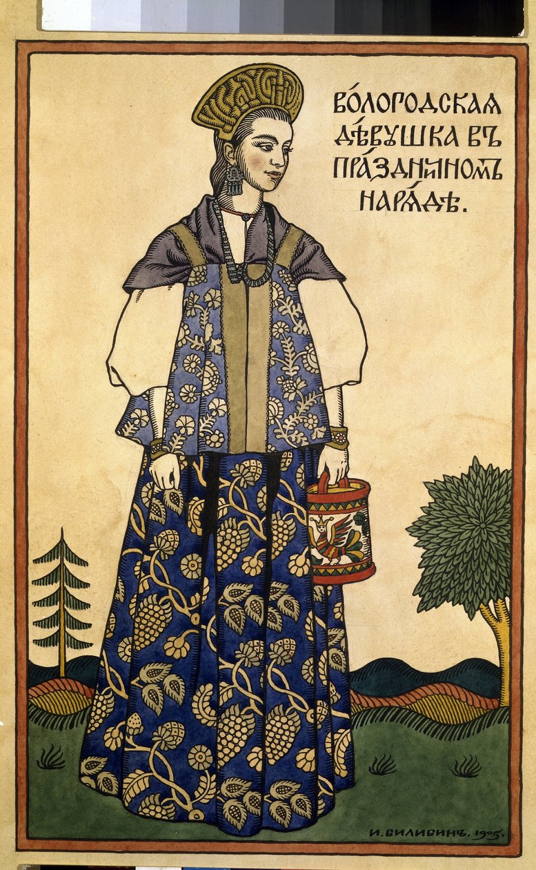 Een jongedame uit Vologda in feestkleding door Ivan Yakovlevich Bilibin