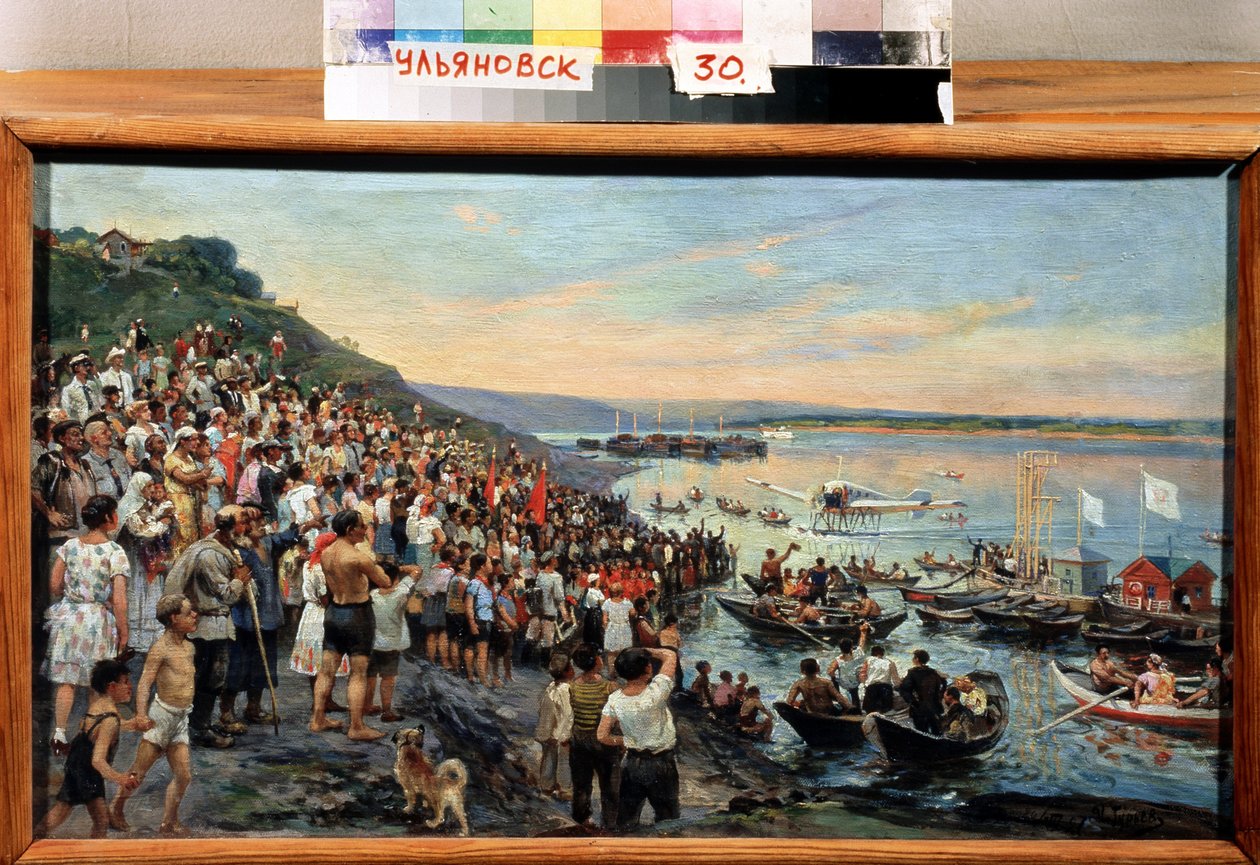 Waterlanding van een watervliegtuig in Oeljanovsk in 1927. door Ivan Gouriev