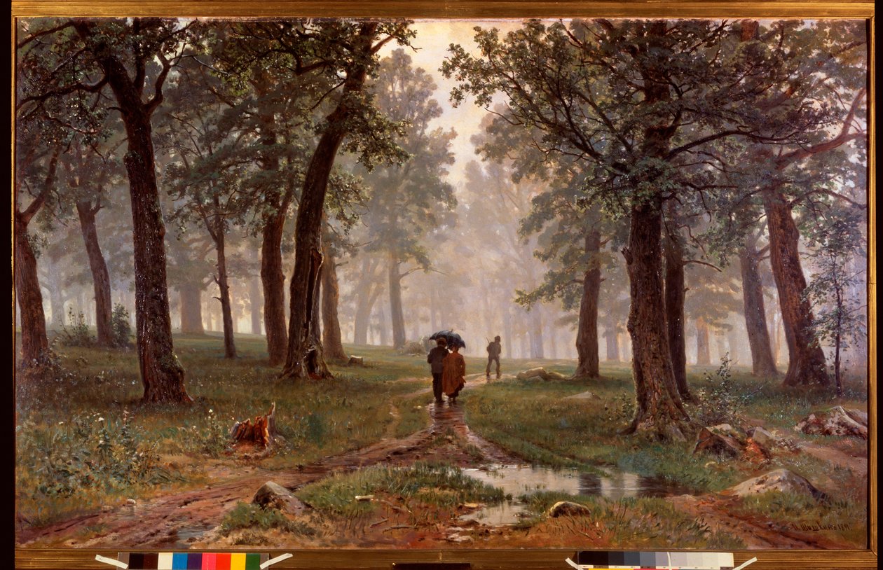 Regen in een eikenbos door Ivan Ivanovich Shishkin