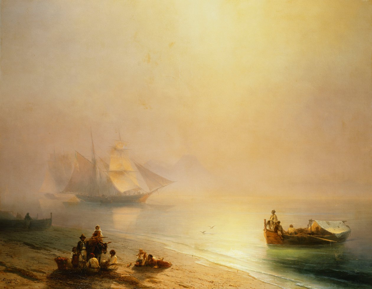 Vissers op de kust, De Baai van Napels, 1873 door Ivan Konstantinovich Aivazovsky