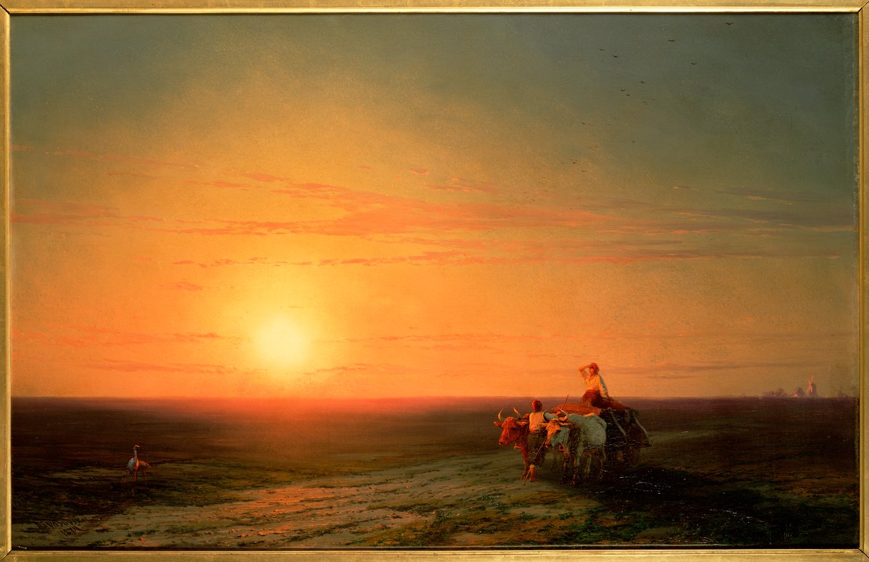 Boeren die Terugkeren van de Velden bij Zonsondergang, 19e eeuw door Ivan Konstantinovich Aivazovsky