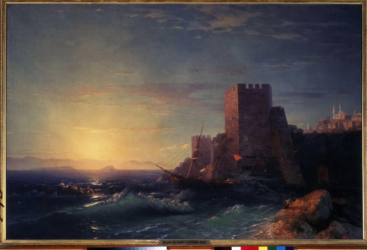 Toren op de rotsen bij de Bosporus (zicht op het Rumeli Hisari fort in Istanbul). door Ivan Konstantinovich Aivazovsky