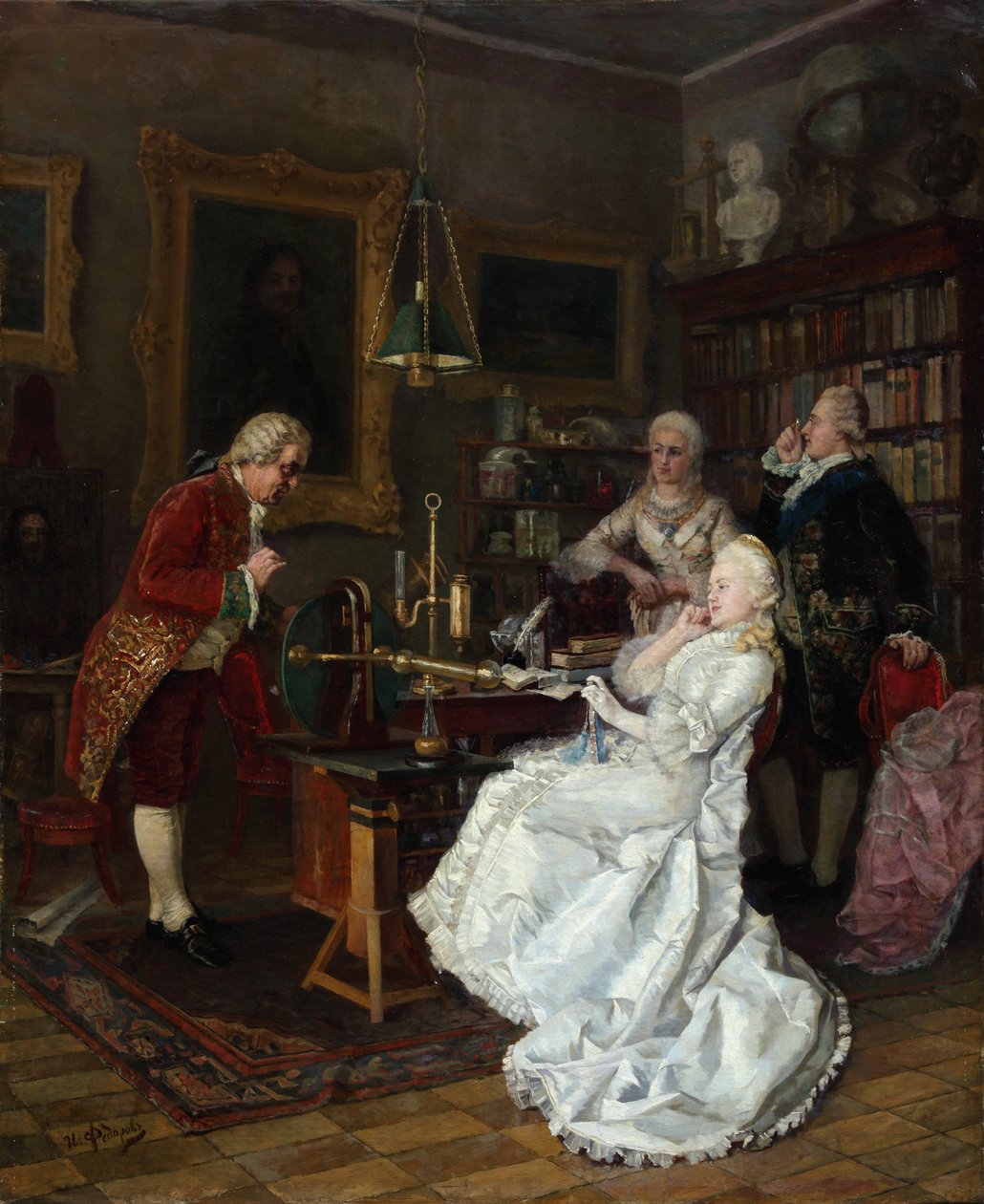 Keizerin Catharina II bezoekt de geleerde Mikhail Lomonosov, 1884 door Ivan Kuzmich Fyodorov