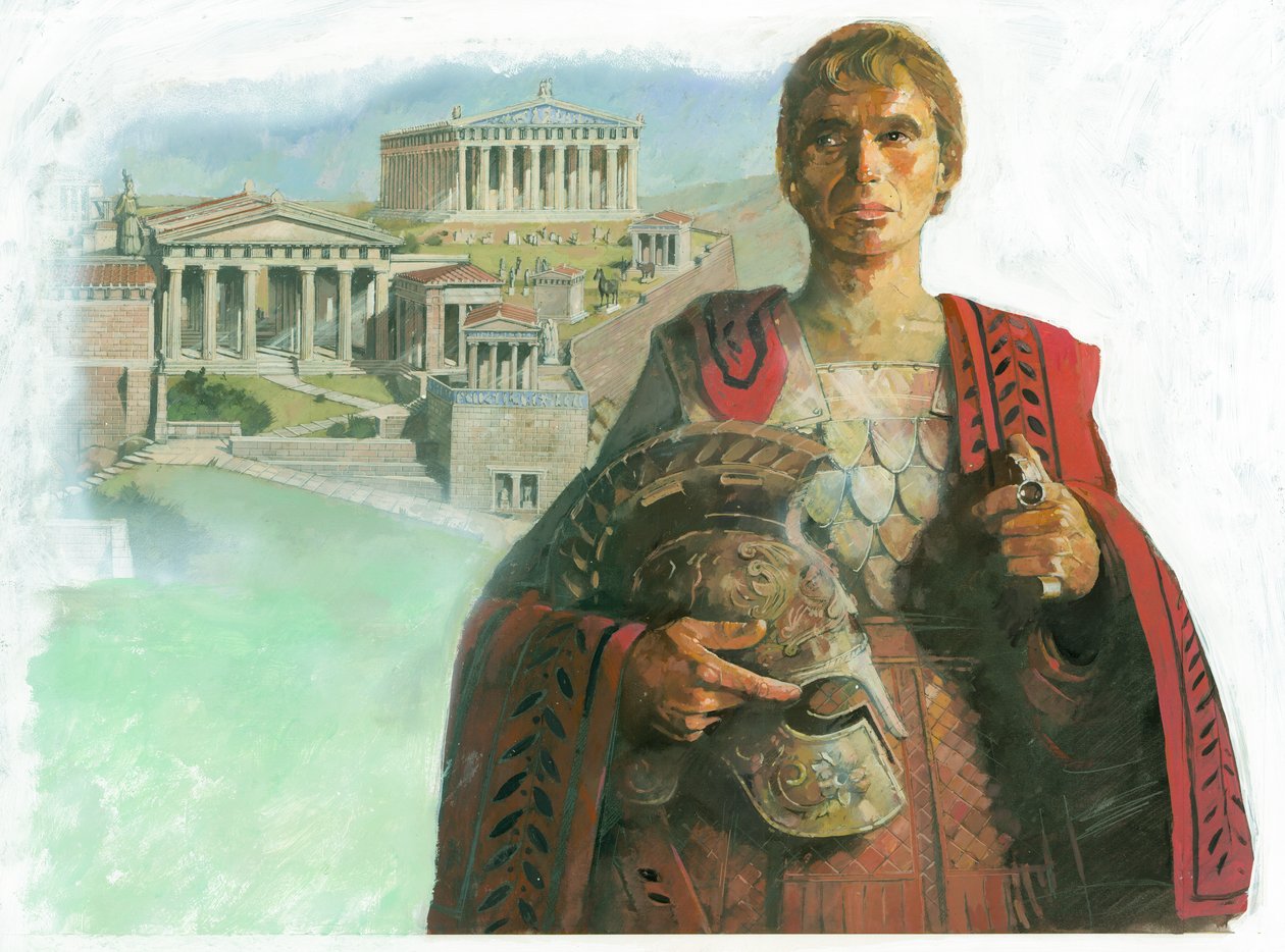 Oud-Griekse krijger of staatsman en de Akropolis in Athene door Ivan Lapper
