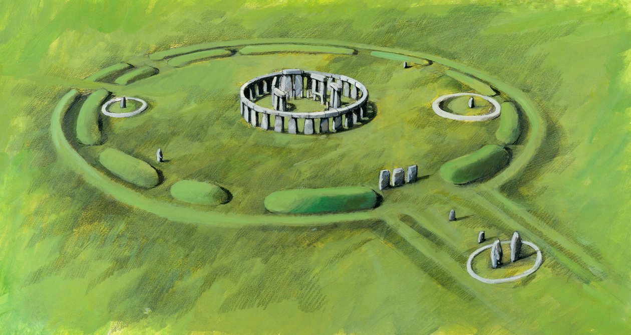 Stonehenge: bouw van Sarsen Circle en processielaan op het hoogtepunt van de derde fase door Ivan Lapper