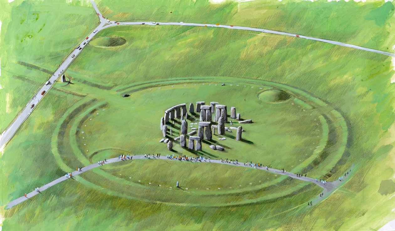 Stonehenge: illustratie van de huidige locatie door Ivan Lapper