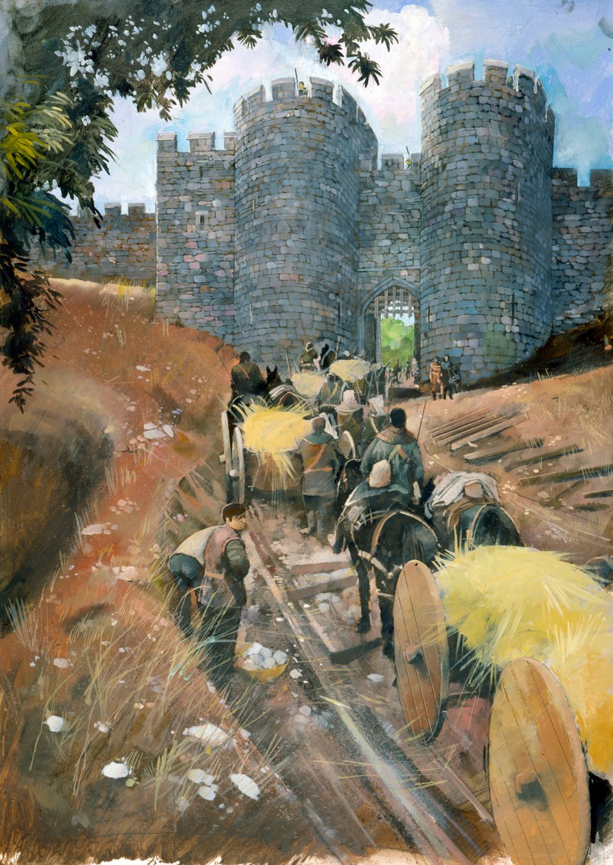Het buitenste poortgebouw, Beeston Castle (aquarel op papier) door Ivan Lapper