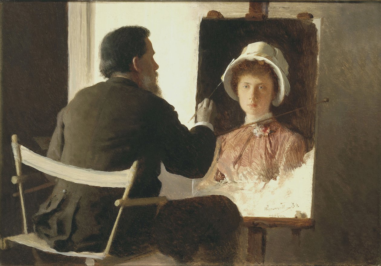 Kramskoy schildert een portret van zijn dochter, 1884 door Ivan Nikolaevich Kramskoy