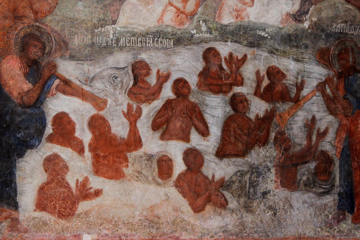 Fresco in de Kathedraal van Onze-Lieve-Vrouw van het Teken, Novgorod door Ivan Yakovlevich Bakhmatov