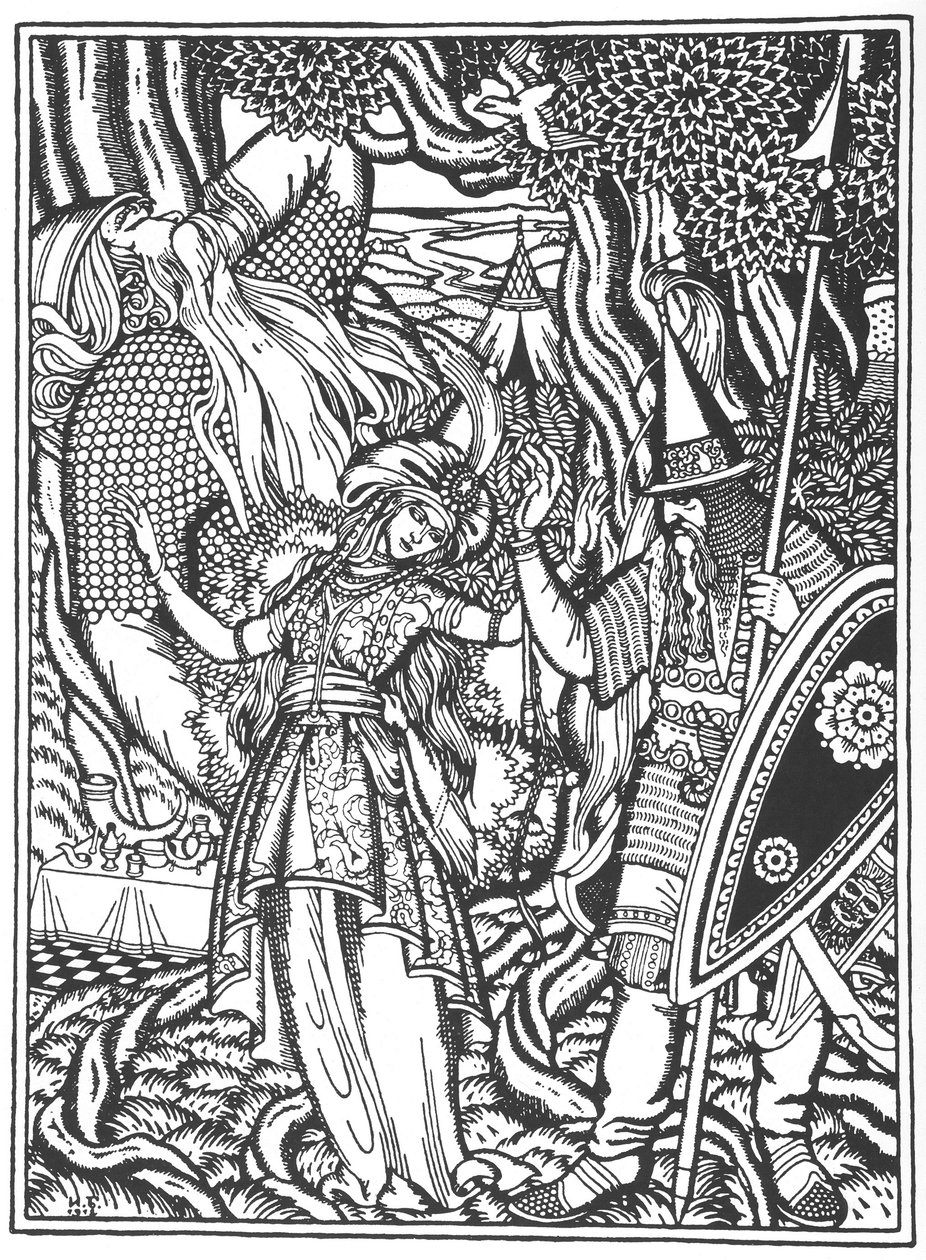 Ilya Muromets en de vrouw van Svyatogor, 1912 door Ivan Yakovlevich Bilibin