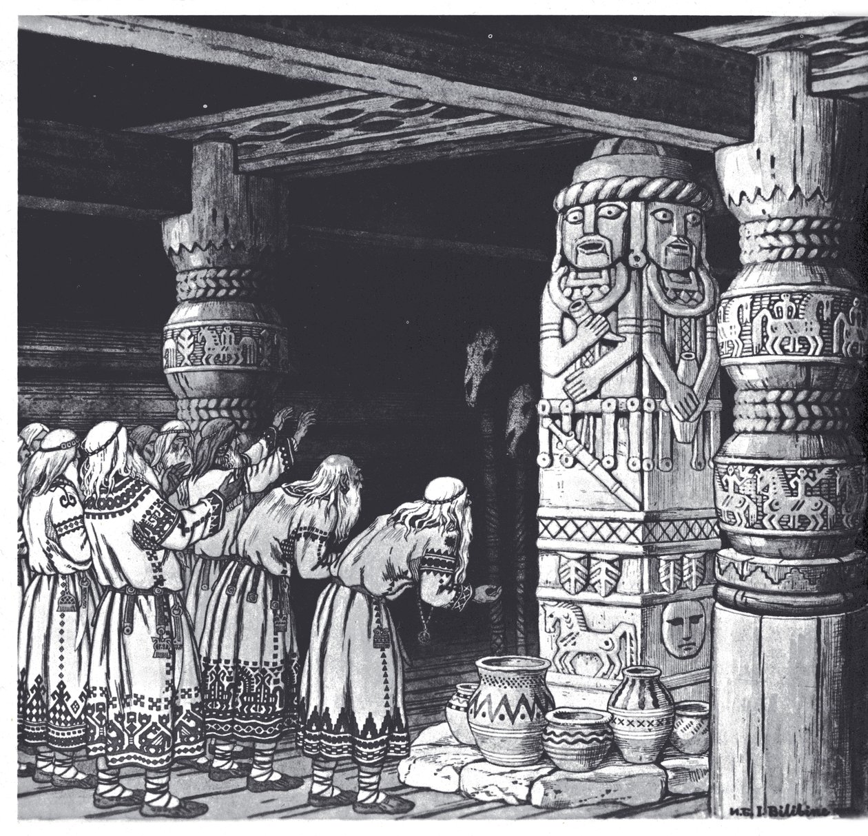 De Aanbidding van de god Svetovid, 1934 door Ivan Yakovlevich Bilibin