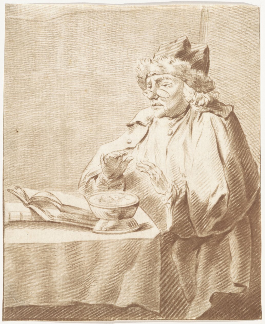Portret van Jurraan Buttner bij een komfoor door Izaak Jansz. de Wit