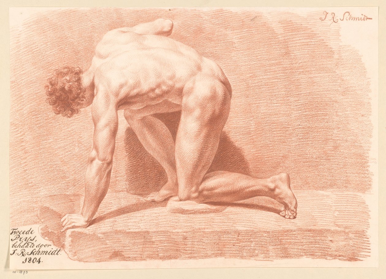 Knielend mannelijk naakt, van opzij gezien (2e prijs 1804) door Izaak Riewert Schmidt
