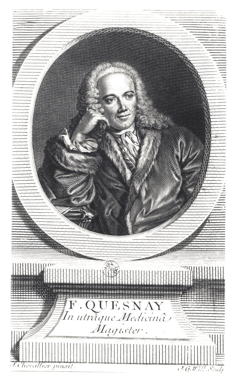 Portret van Francois Quesnay (1694-1774) gegraveerd door Johan Georg Wille door J. Chevallier