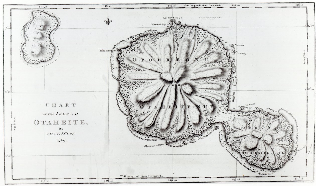 Kaart van het eiland Otaheite, 1769 door J. Cook