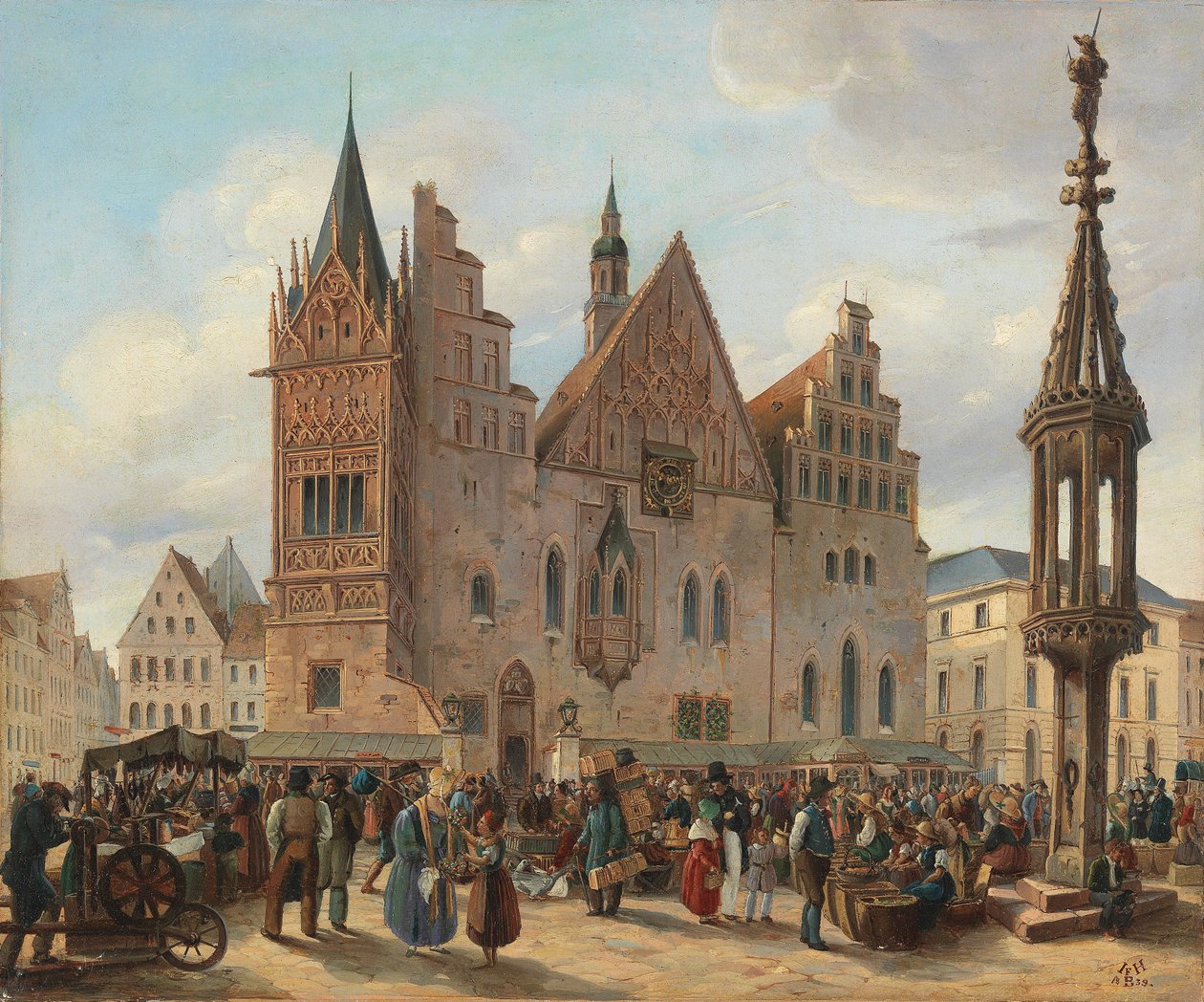 Marktplaats van Breslau met stadhuis door J. H. Bondras