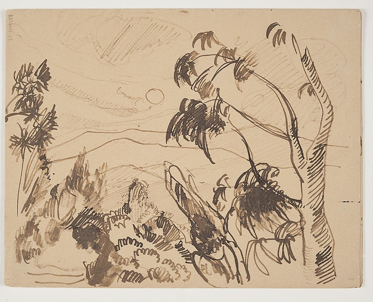 Zuid-Frans landschap met bomen op de voorgrond door J.A. Jerichau