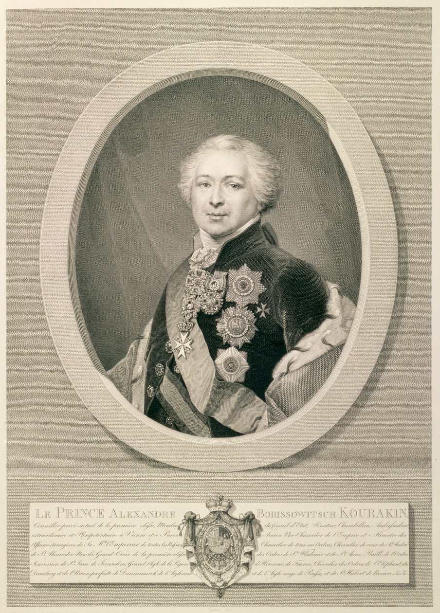 Portret van prins Kurakin, gegraveerd door Nikolai Ivanovich Utkin, 1812 door J.B. Renu
