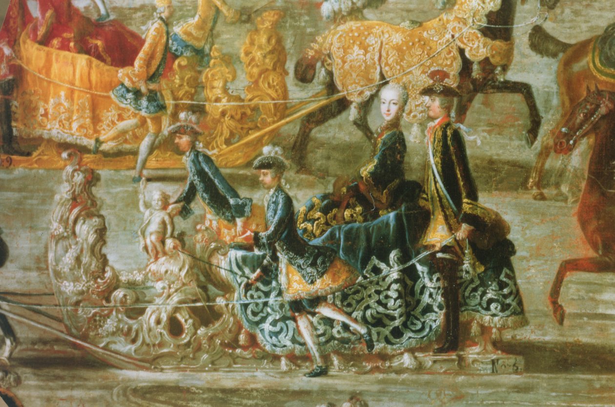 De keizerlijke sleerit bij het huwelijk van keizer Jozef II van Oostenrijk met zijn tweede vrouw Maria Josepha von Bayern: detail van een slee door J.C. Auerbach